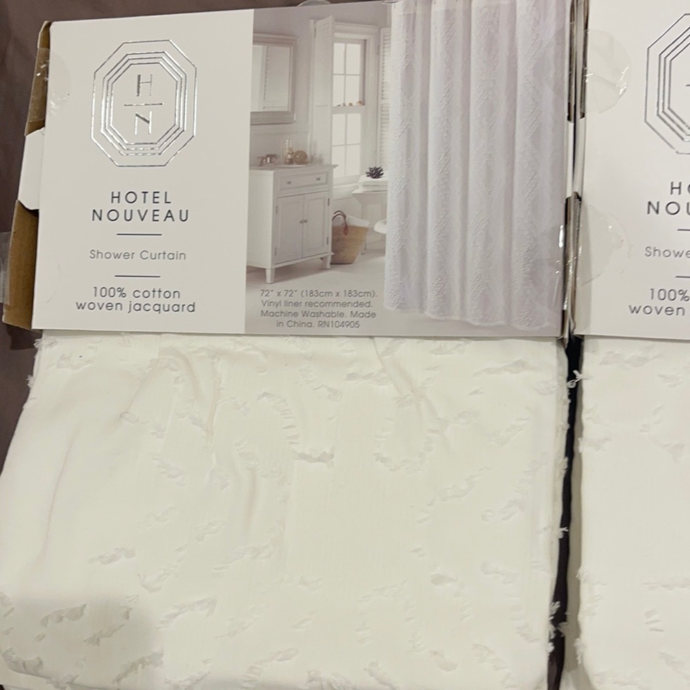 LOT Shower Curtains 2 MATCHING Hotel Nouveau off-white 100% cotton 72” x 72” NEW